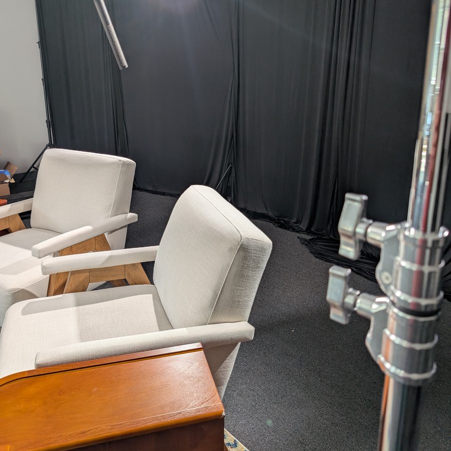 The interview chairs and set dressing at Studio 1801
